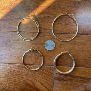 Gold Metal Large Hoop Earrings Set of 4